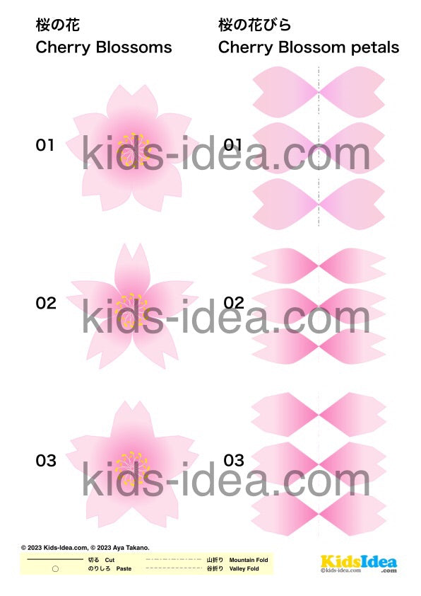 Difference in the shape of the pattern of Sakura 01, 02, 03