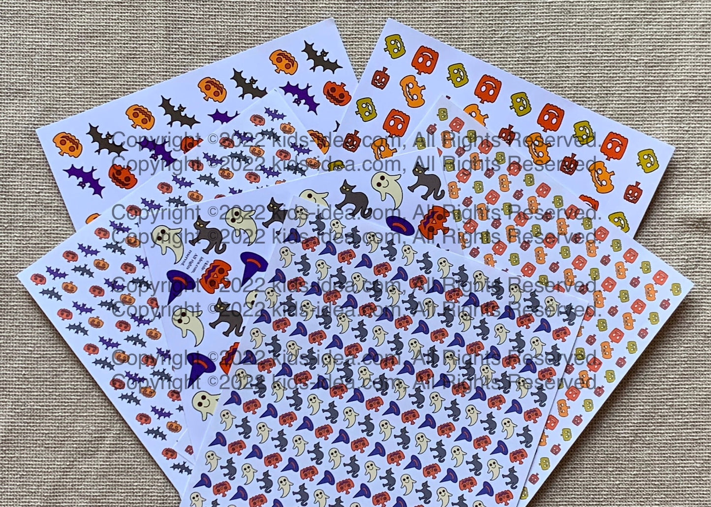 ハロウィン模様3種のラッピングペーパー用・ステッカー用のダウンロードと印刷例/ Example : Download and print out